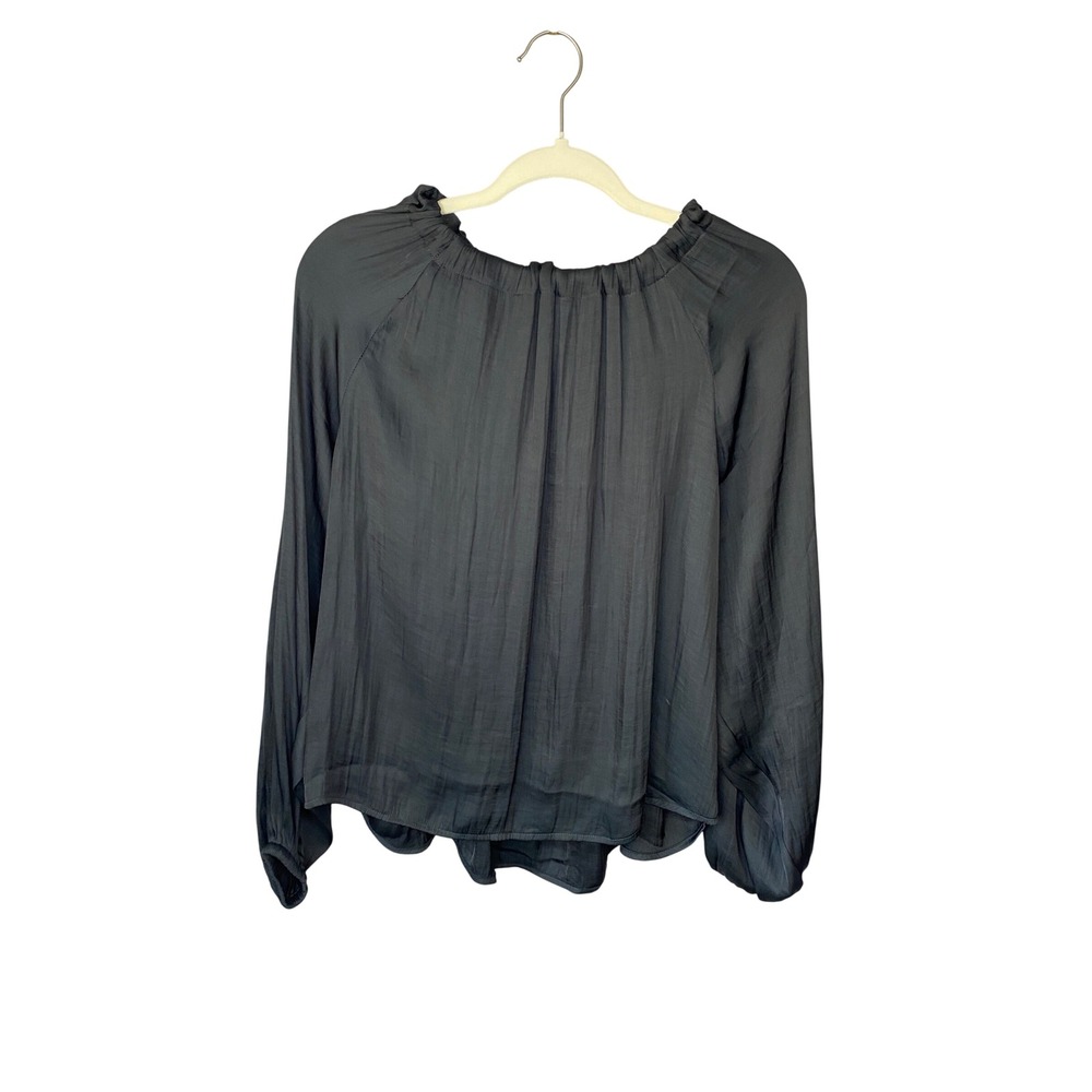 Gap Women Charcoal Grey Satin Sheen Long Sleeve Blouse Keyhole Back Size M